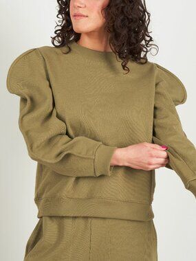 Tibi Moss Cotton French Terry Scallop Cropped Sweatshirt